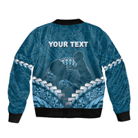 Personalised Fiji Happy Father's Day Sleeve Zip Bomber Jacket Au Lomani Iko Dad Polynesian Tribal