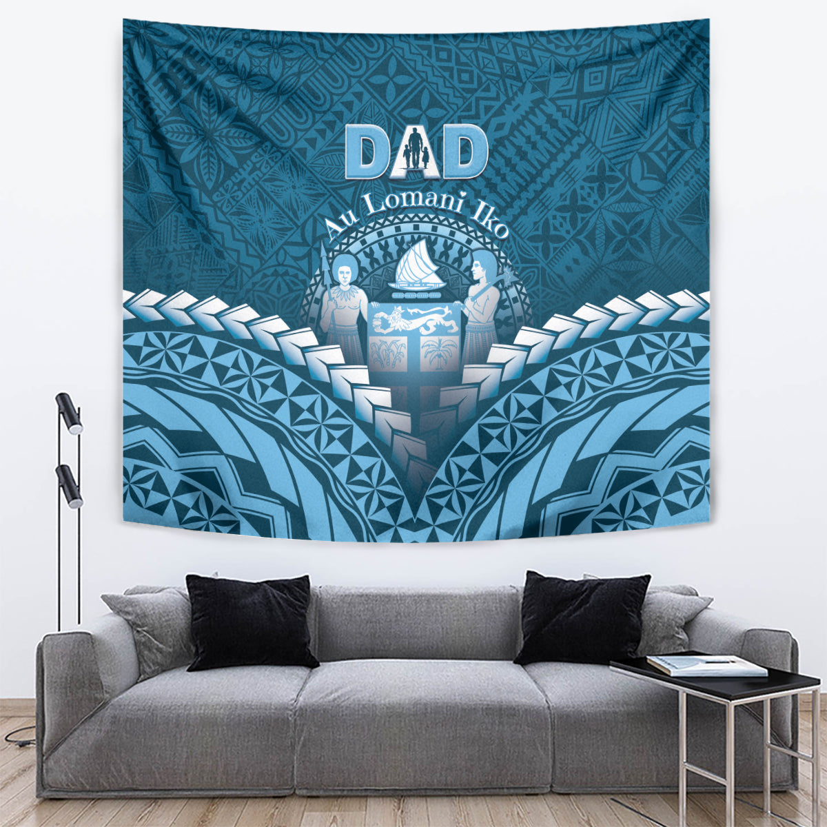 Fiji Happy Father's Day Tapestry Au Lomani Iko Dad Polynesian Tribal LT05 Blue - Polynesian Pride