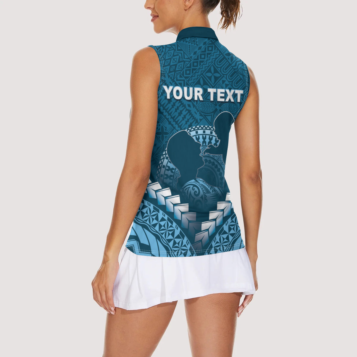 Personalised Fiji Happy Father's Day Women Sleeveless Polo Shirt Au Lomani Iko Dad Polynesian Tribal LT05 - Polynesian Pride