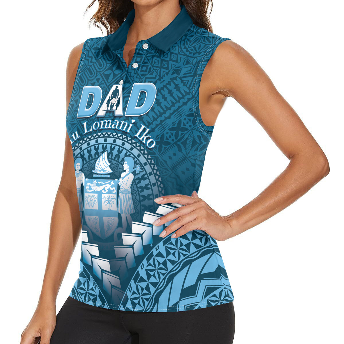 Personalised Fiji Happy Father's Day Women Sleeveless Polo Shirt Au Lomani Iko Dad Polynesian Tribal LT05 - Polynesian Pride