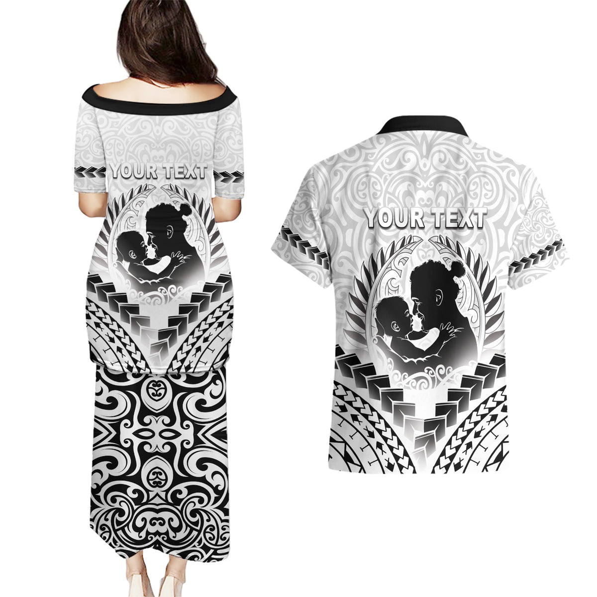 Personalised New Zealand Happy Father's Day Couples Matching Puletasi and Hawaiian Shirt Aroha Ahau Ki A Koe Papa Polynesian Tribal LT05 - Polynesian Pride