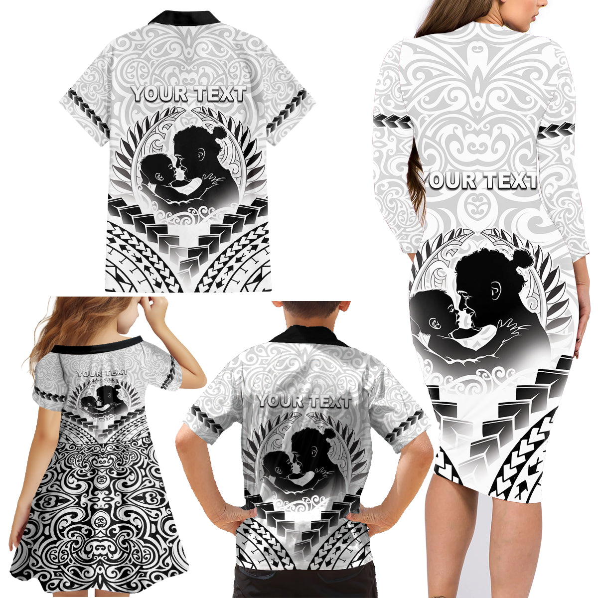Personalised New Zealand Happy Father's Day Family Matching Long Sleeve Bodycon Dress and Hawaiian Shirt Aroha Ahau Ki A Koe Papa Polynesian Tribal LT05 - Polynesian Pride
