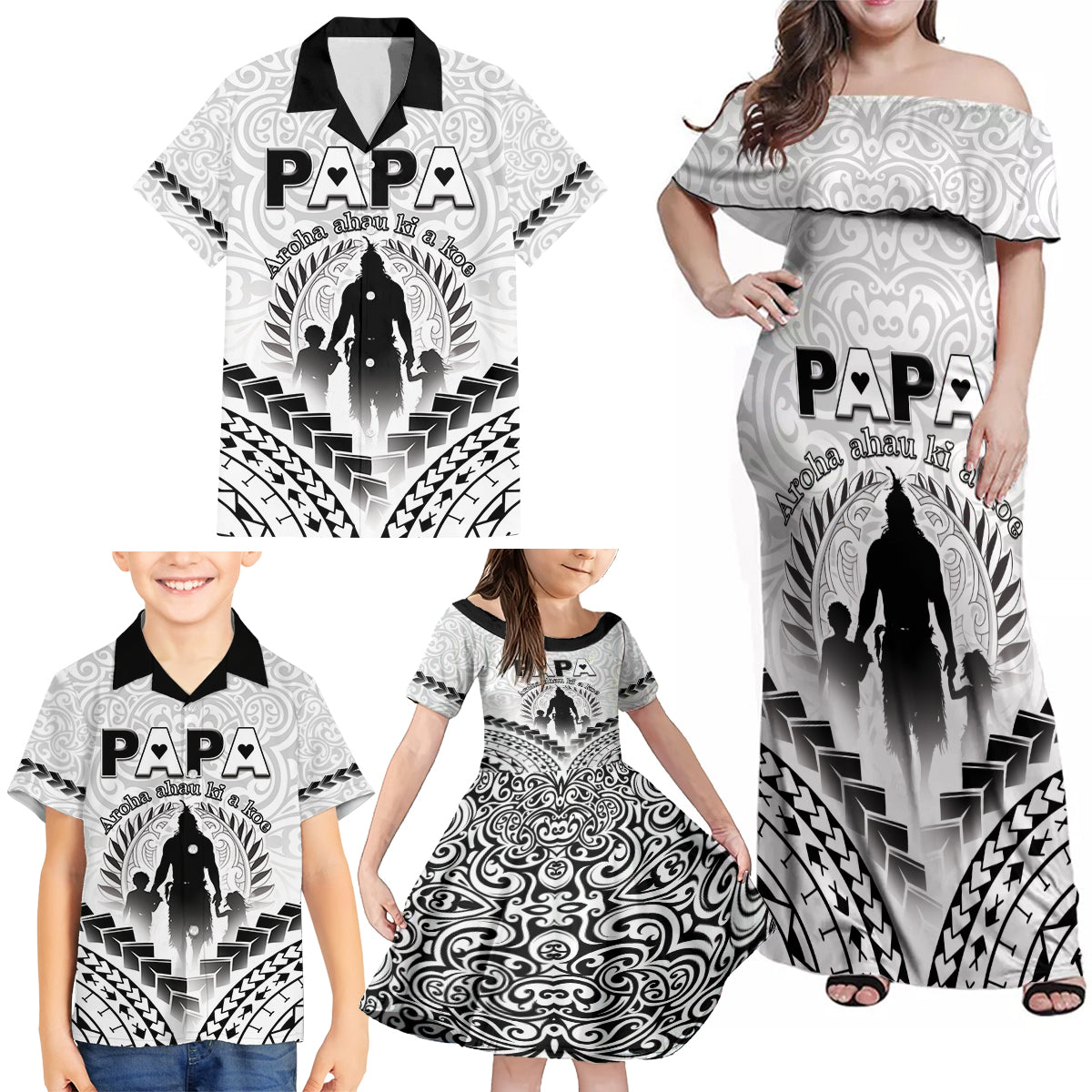 Personalised New Zealand Happy Father's Day Family Matching Off Shoulder Maxi Dress and Hawaiian Shirt Aroha Ahau Ki A Koe Papa Polynesian Tribal LT05 - Polynesian Pride