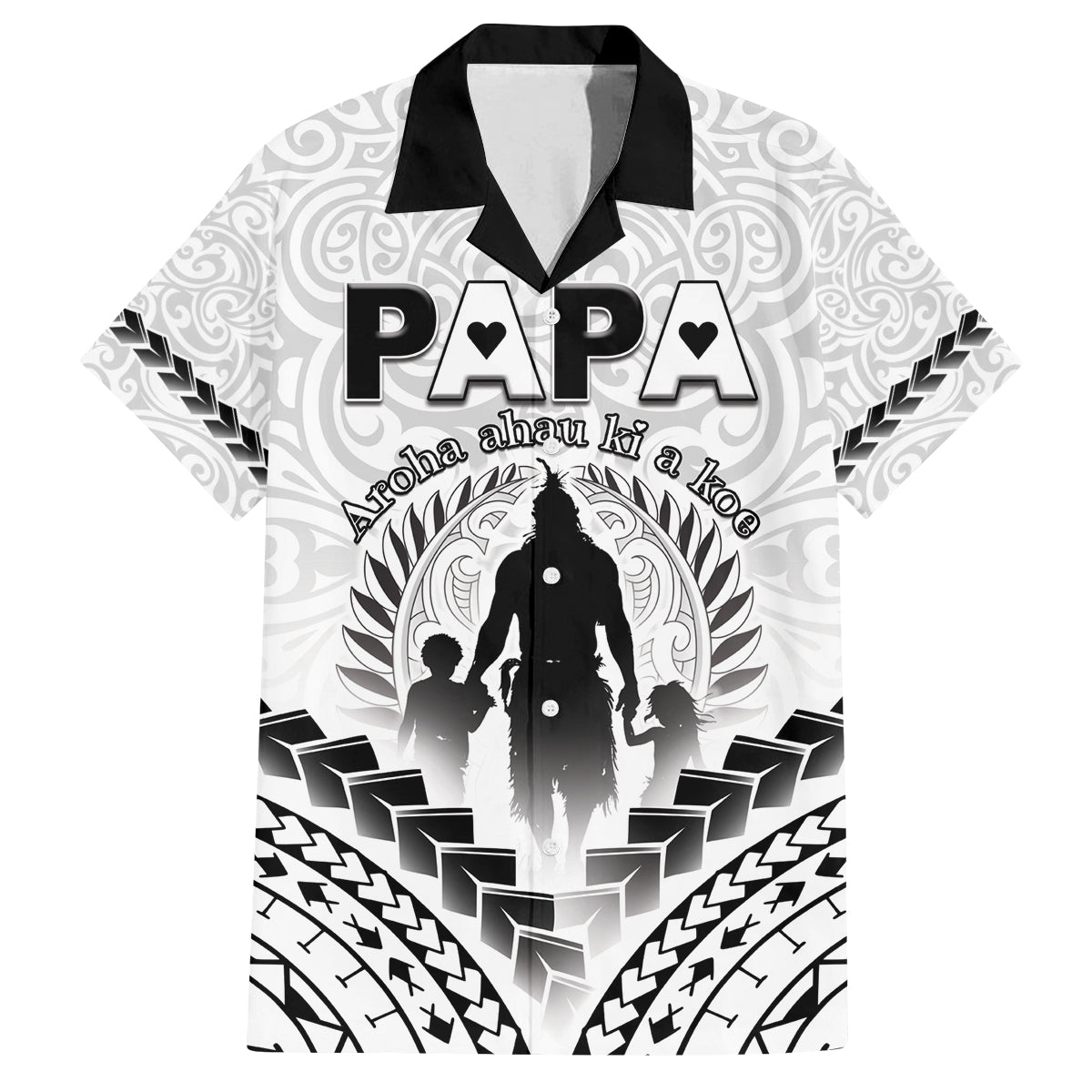 Personalised New Zealand Happy Father's Day Family Matching Off Shoulder Maxi Dress and Hawaiian Shirt Aroha Ahau Ki A Koe Papa Polynesian Tribal LT05 Dad's Shirt - Short Sleeve White - Polynesian Pride