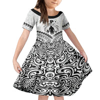 Personalised New Zealand Happy Father's Day Family Matching Puletasi and Hawaiian Shirt Aroha Ahau Ki A Koe Papa Polynesian Tribal LT05 Daughter's Dress White - Polynesian Pride