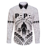 Personalised New Zealand Happy Father's Day Family Matching Puletasi and Hawaiian Shirt Aroha Ahau Ki A Koe Papa Polynesian Tribal LT05 Dad's Shirt - Long Sleeve White - Polynesian Pride