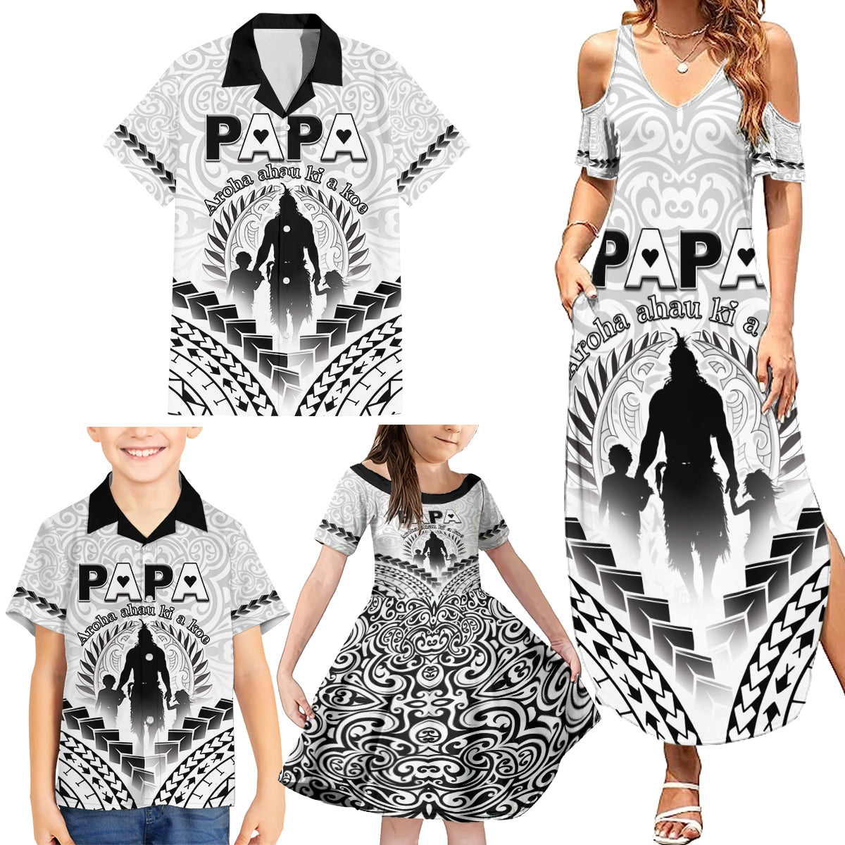 Personalised New Zealand Happy Father's Day Family Matching Summer Maxi Dress and Hawaiian Shirt Aroha Ahau Ki A Koe Papa Polynesian Tribal LT05 - Polynesian Pride