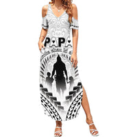 Personalised New Zealand Happy Father's Day Family Matching Summer Maxi Dress and Hawaiian Shirt Aroha Ahau Ki A Koe Papa Polynesian Tribal LT05 Mom's Dress White - Polynesian Pride