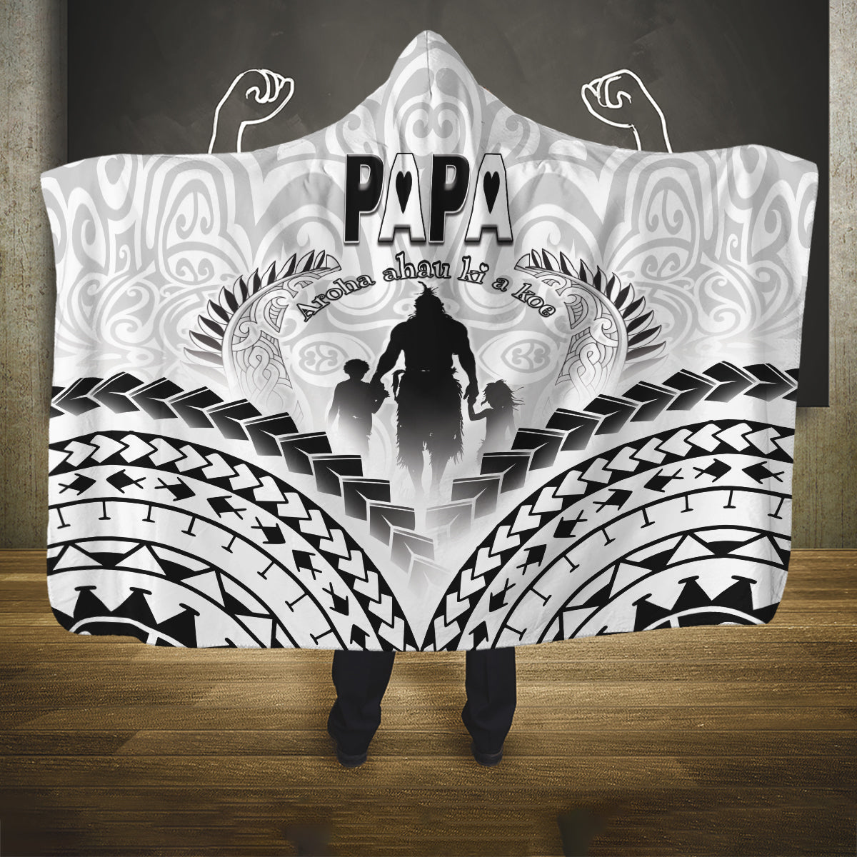 New Zealand Happy Father's Day Hooded Blanket Aroha Ahau Ki A Koe Papa Polynesian Tribal LT05 One Size White - Polynesian Pride