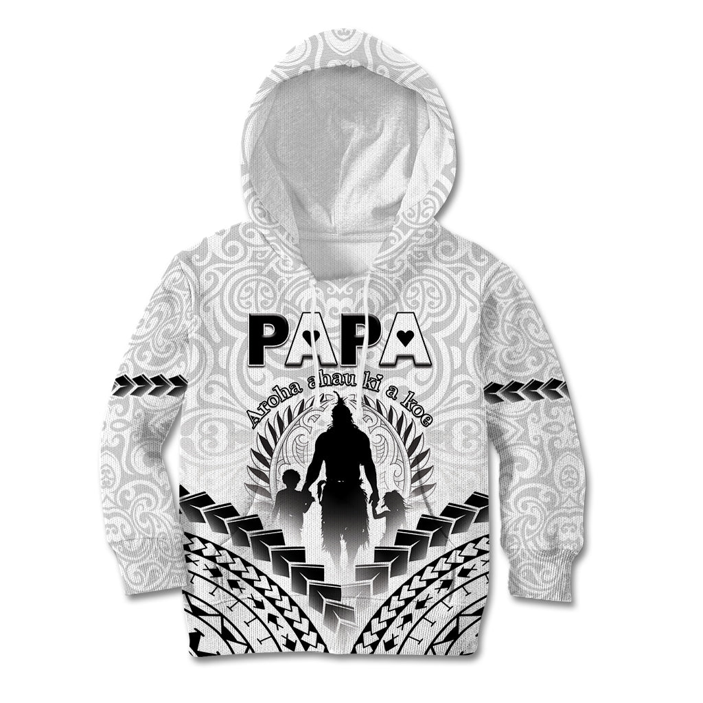 Personalised New Zealand Happy Father's Day Kid Hoodie Aroha Ahau Ki A Koe Papa Polynesian Tribal LT05 Hoodie White - Polynesian Pride