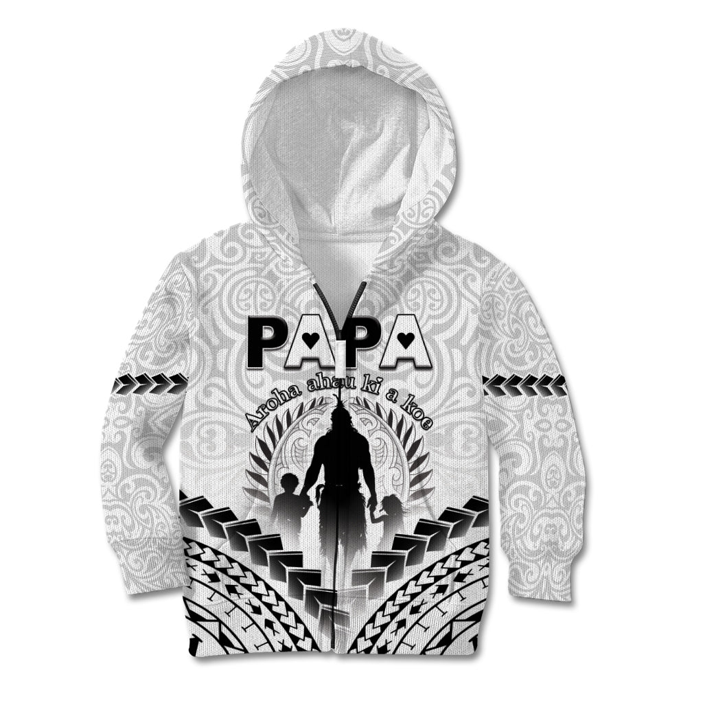 Personalised New Zealand Happy Father's Day Kid Hoodie Aroha Ahau Ki A Koe Papa Polynesian Tribal LT05 Zip Hoodie White - Polynesian Pride