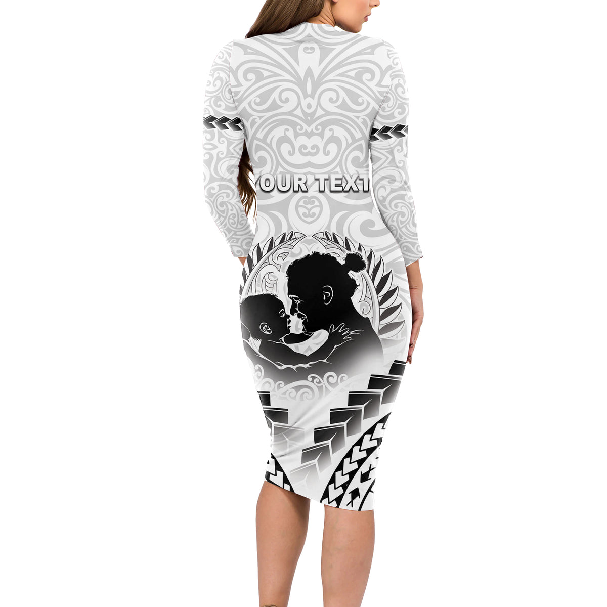 Personalised New Zealand Happy Father's Day Long Sleeve Bodycon Dress Aroha Ahau Ki A Koe Papa Polynesian Tribal LT05 - Polynesian Pride