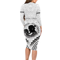 Personalised New Zealand Happy Father's Day Long Sleeve Bodycon Dress Aroha Ahau Ki A Koe Papa Polynesian Tribal LT05 - Polynesian Pride