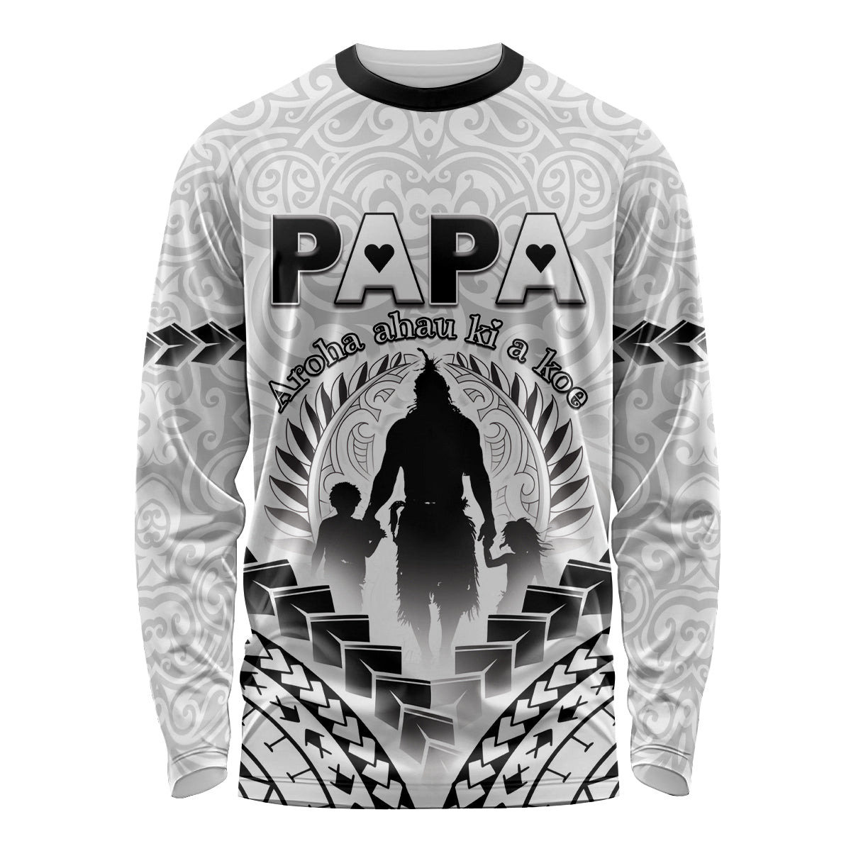 Personalised New Zealand Happy Father's Day Long Sleeve Shirt Aroha Ahau Ki A Koe Papa Polynesian Tribal LT05 Unisex White - Polynesian Pride