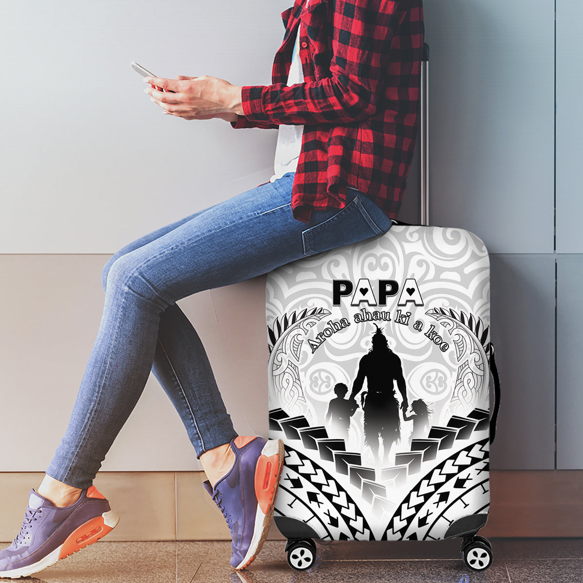 New Zealand Happy Father's Day Luggage Cover Aroha Ahau Ki A Koe Papa Polynesian Tribal LT05 - Polynesian Pride