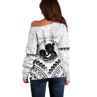 Personalised New Zealand Happy Father's Day Off Shoulder Sweater Aroha Ahau Ki A Koe Papa Polynesian Tribal
