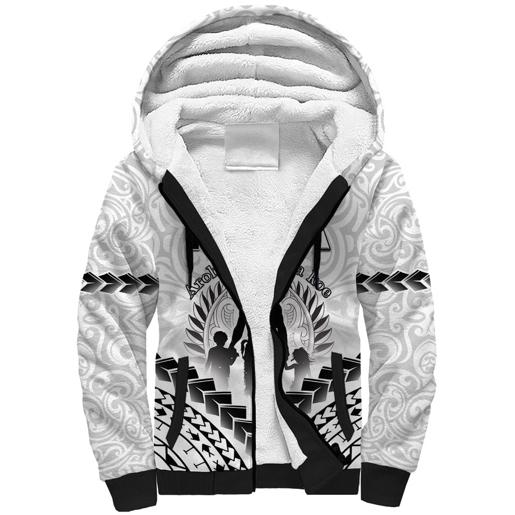 Personalised New Zealand Happy Father's Day Sherpa Hoodie Aroha Ahau Ki A Koe Papa Polynesian Tribal