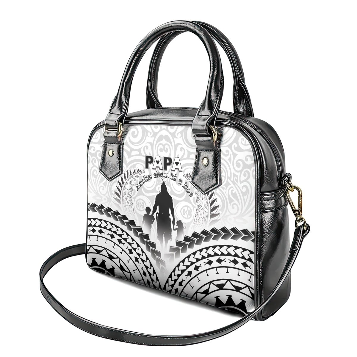 New Zealand Happy Father's Day Shoulder Handbag Aroha Ahau Ki A Koe Papa Polynesian Tribal