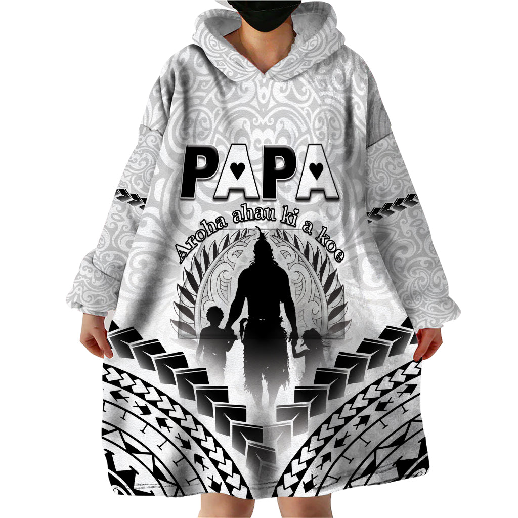 Personalised New Zealand Happy Father's Day Wearable Blanket Hoodie Aroha Ahau Ki A Koe Papa Polynesian Tribal LT05 - Polynesian Pride
