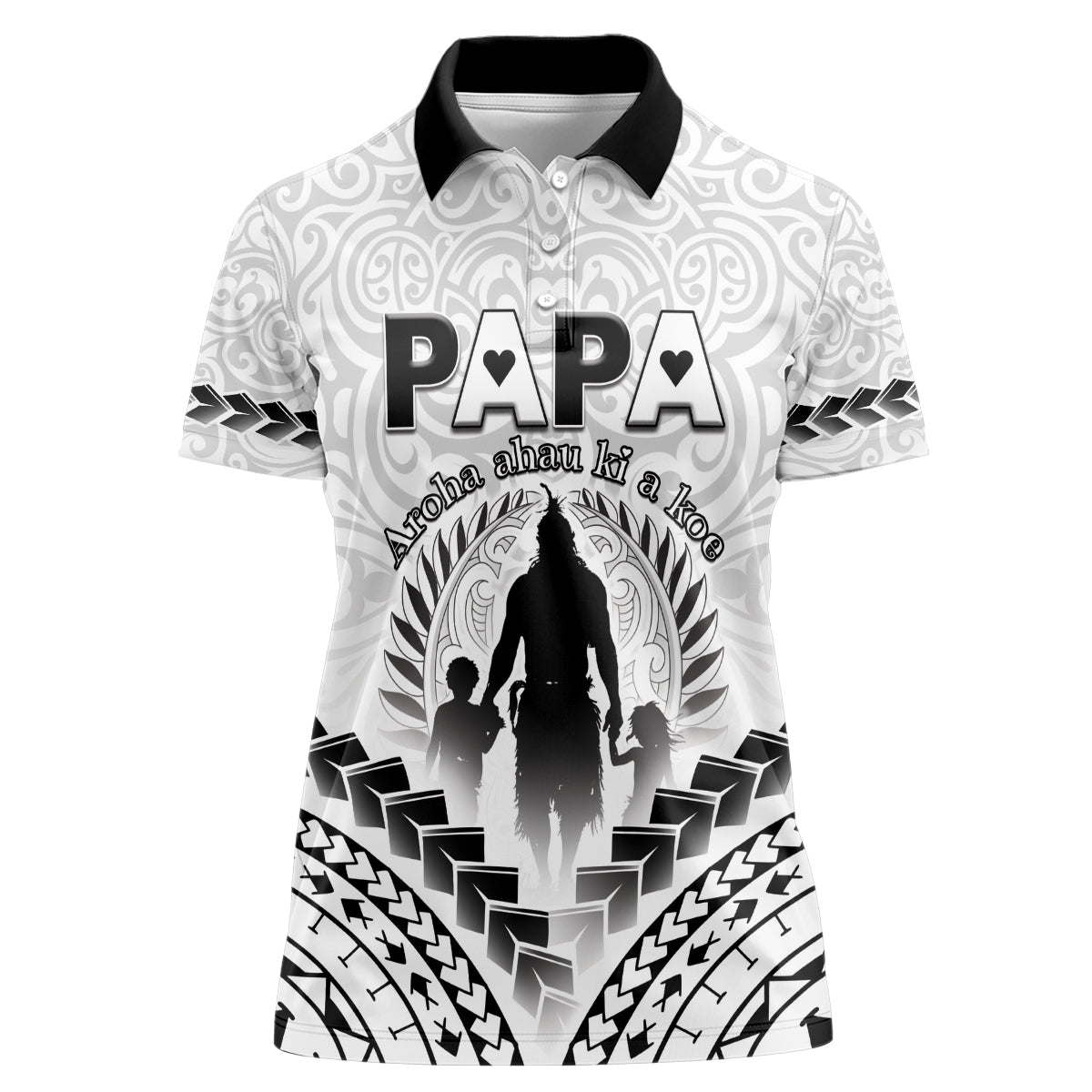 Personalised New Zealand Happy Father's Day Women Polo Shirt Aroha Ahau Ki A Koe Papa Polynesian Tribal LT05 Female White - Polynesian Pride