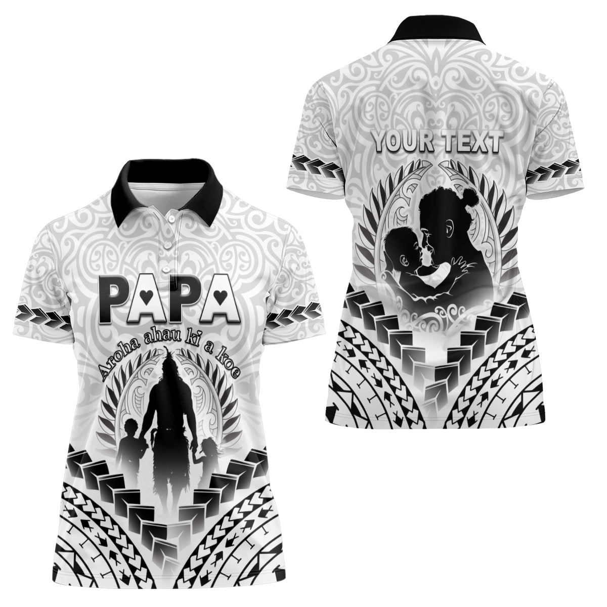 Personalised New Zealand Happy Father's Day Women Polo Shirt Aroha Ahau Ki A Koe Papa Polynesian Tribal LT05 - Polynesian Pride