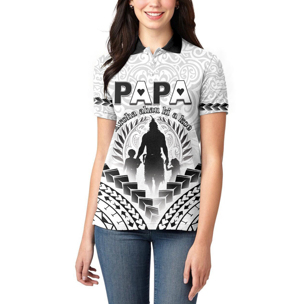Personalised New Zealand Happy Father's Day Women Polo Shirt Aroha Ahau Ki A Koe Papa Polynesian Tribal LT05 - Polynesian Pride