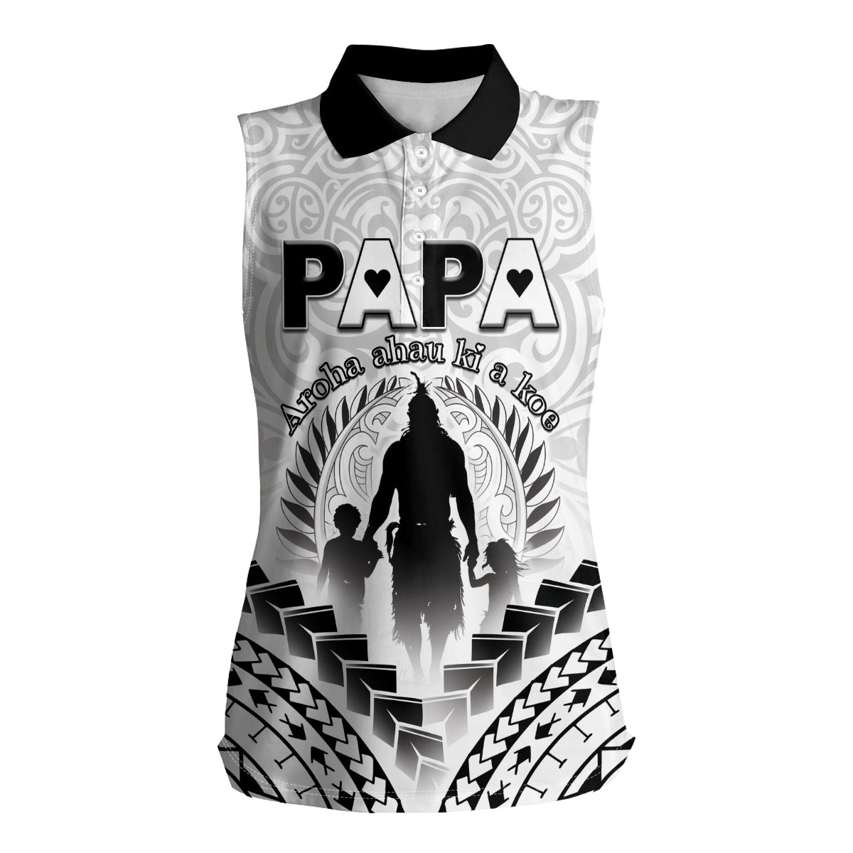 Personalised New Zealand Happy Father's Day Women Sleeveless Polo Shirt Aroha Ahau Ki A Koe Papa Polynesian Tribal LT05 Female White - Polynesian Pride