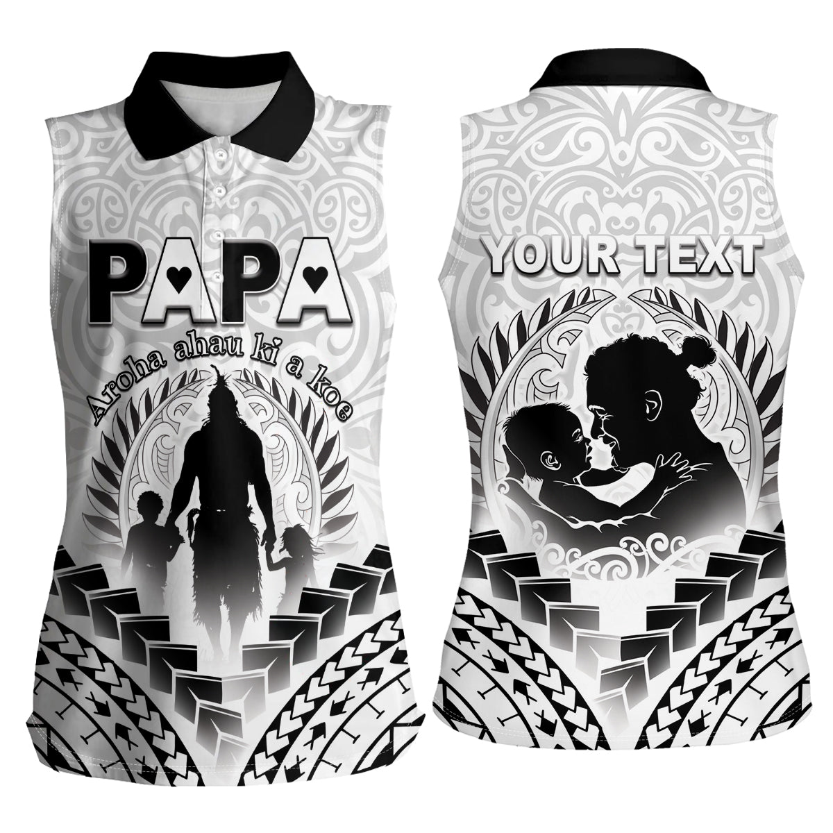 Personalised New Zealand Happy Father's Day Women Sleeveless Polo Shirt Aroha Ahau Ki A Koe Papa Polynesian Tribal LT05 - Polynesian Pride