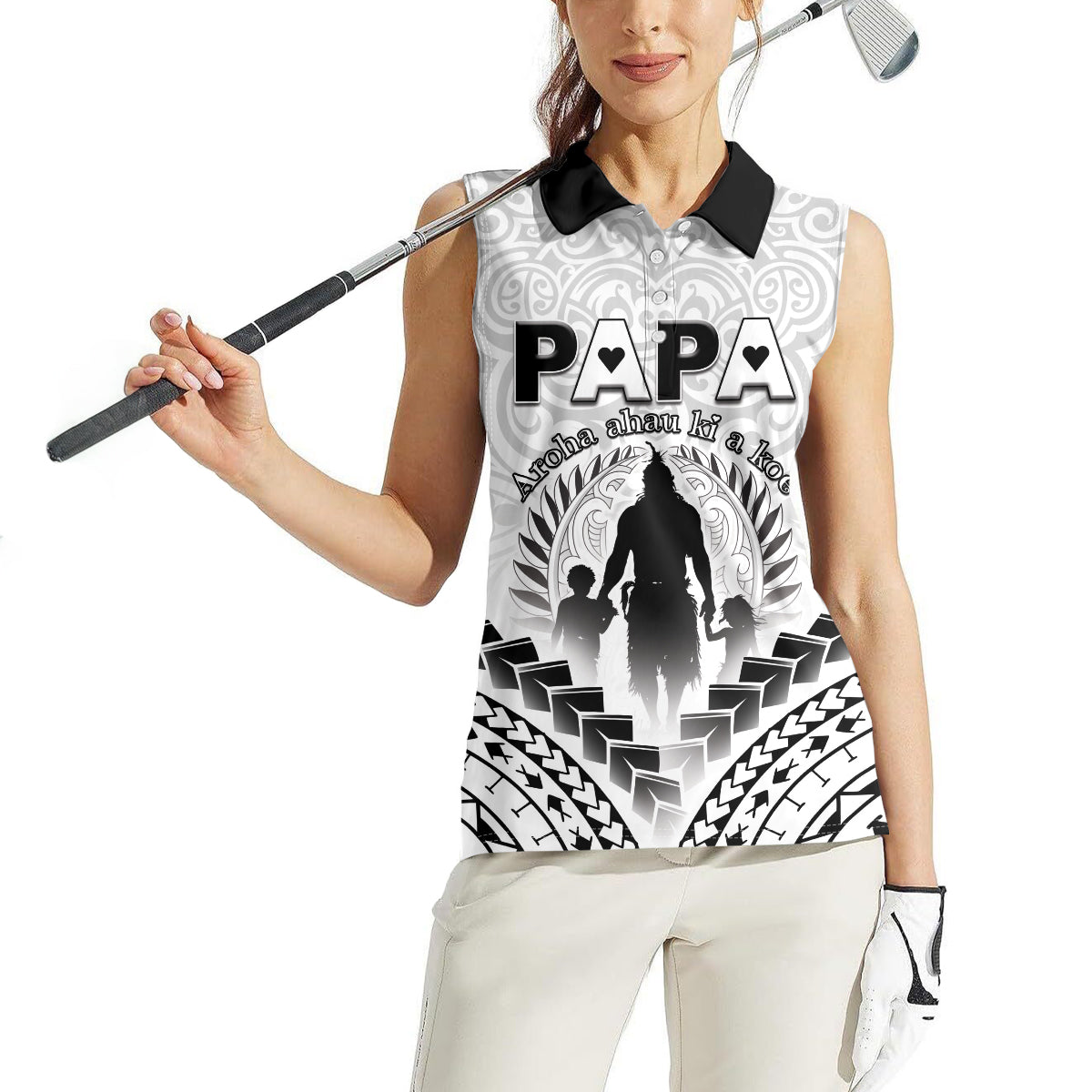 Personalised New Zealand Happy Father's Day Women Sleeveless Polo Shirt Aroha Ahau Ki A Koe Papa Polynesian Tribal LT05 - Polynesian Pride