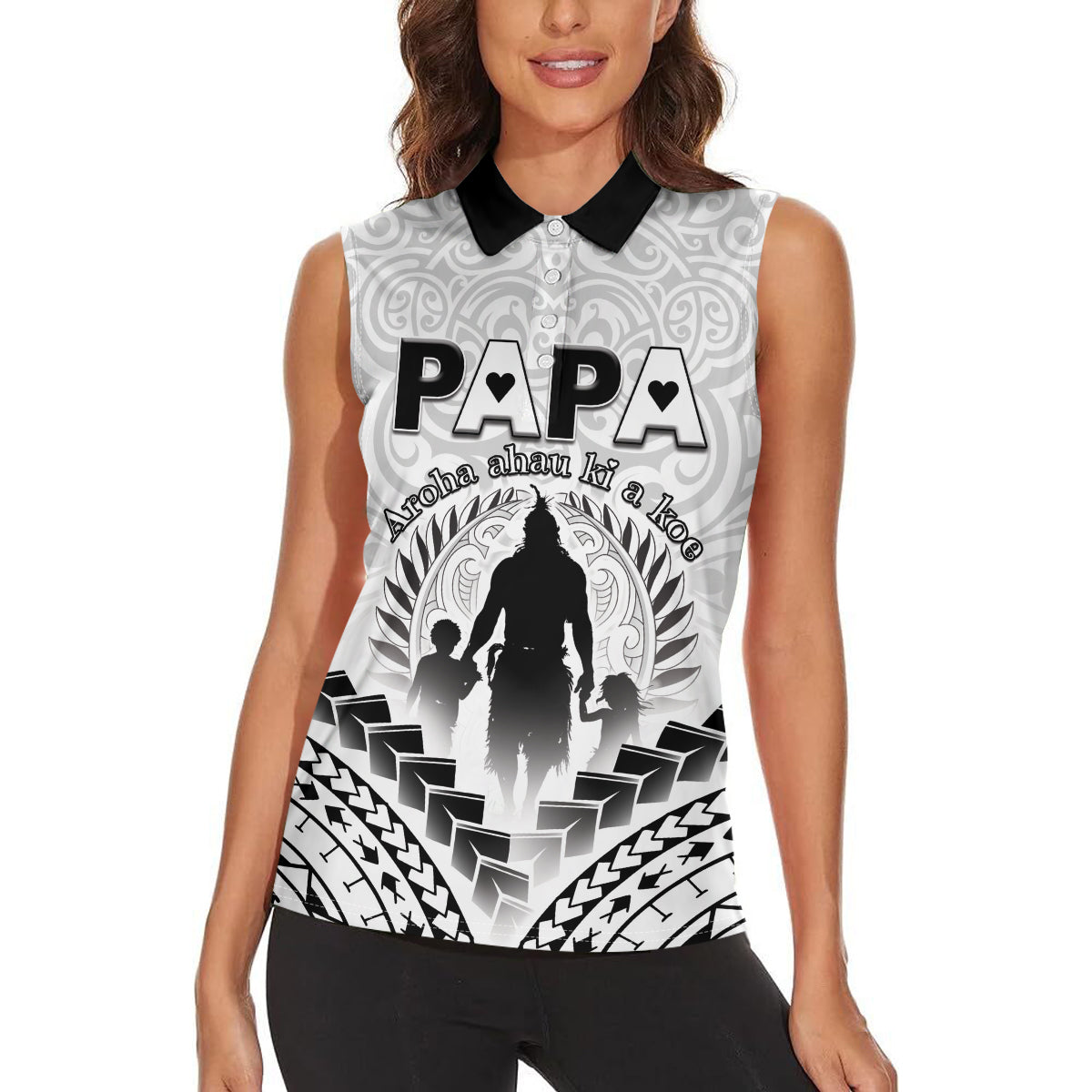 Personalised New Zealand Happy Father's Day Women Sleeveless Polo Shirt Aroha Ahau Ki A Koe Papa Polynesian Tribal LT05 - Polynesian Pride