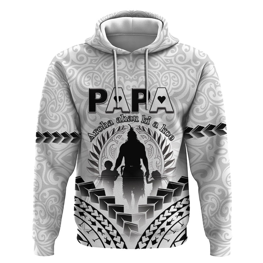 Personalised New Zealand Happy Father's Day Zip Hoodie Aroha Ahau Ki A Koe Papa Polynesian Tribal LT05 Pullover Hoodie White - Polynesian Pride