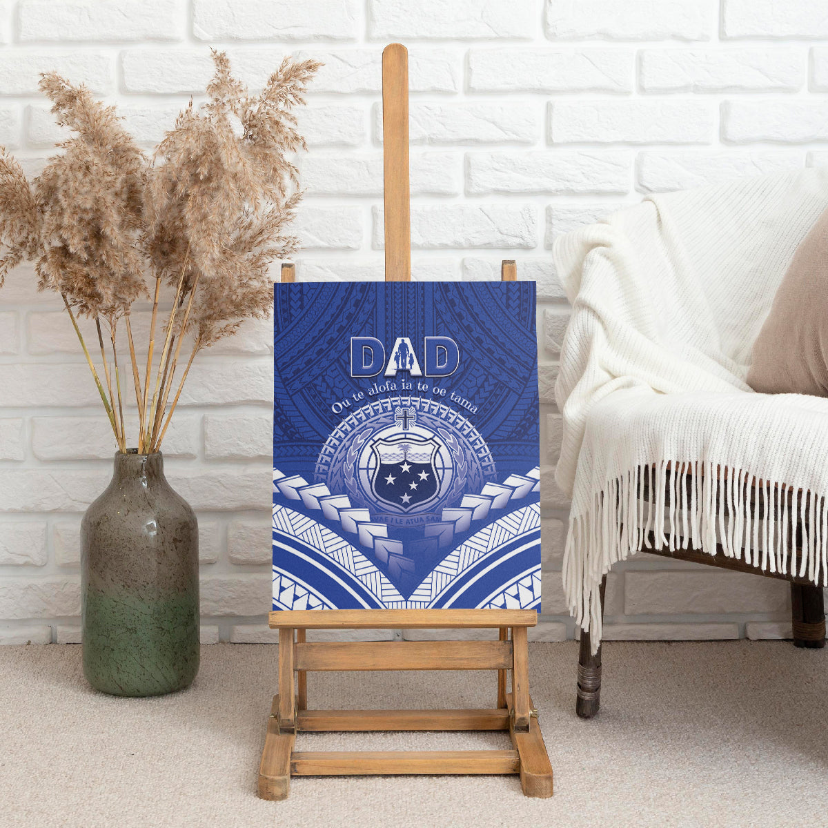 Samoa Happy Father's Day Canvas Wall Art Ou Te Alofa Ia Te Oe Tama Dad Polynesian Tribal