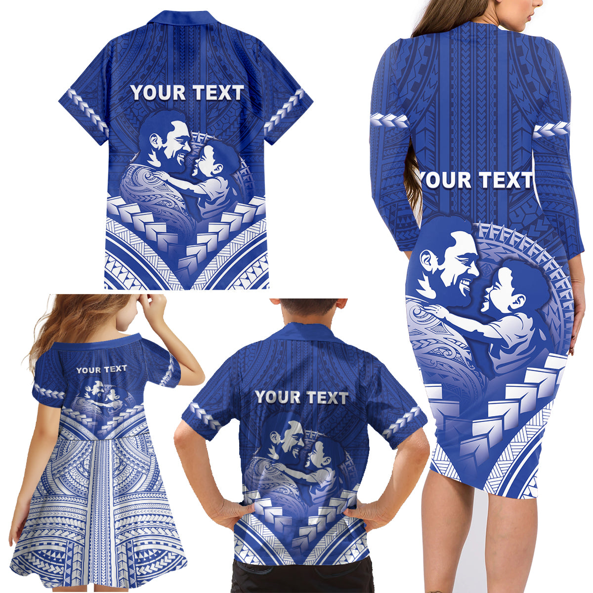 Personalised Samoa Happy Father's Day Family Matching Long Sleeve Bodycon Dress and Hawaiian Shirt Ou Te Alofa Ia Te Oe Tama Dad Polynesian Tribal LT05 - Polynesian Pride
