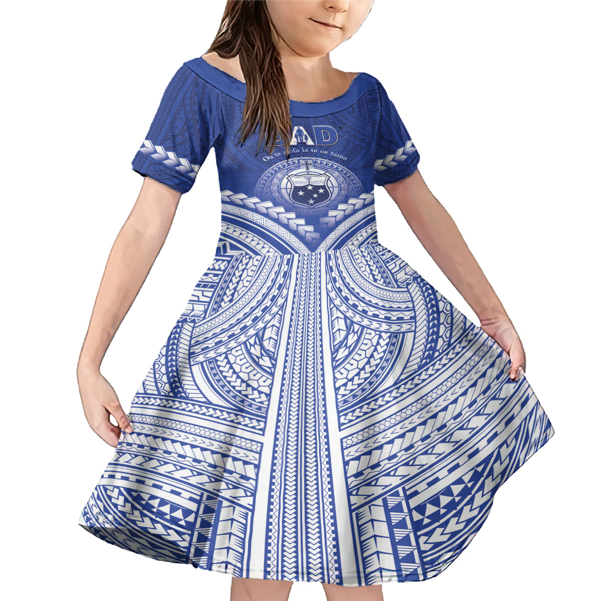 Personalised Samoa Happy Father's Day Family Matching Mermaid Dress and Hawaiian Shirt Ou Te Alofa Ia Te Oe Tama Dad Polynesian Tribal LT05 Daughter's Dress Blue - Polynesian Pride