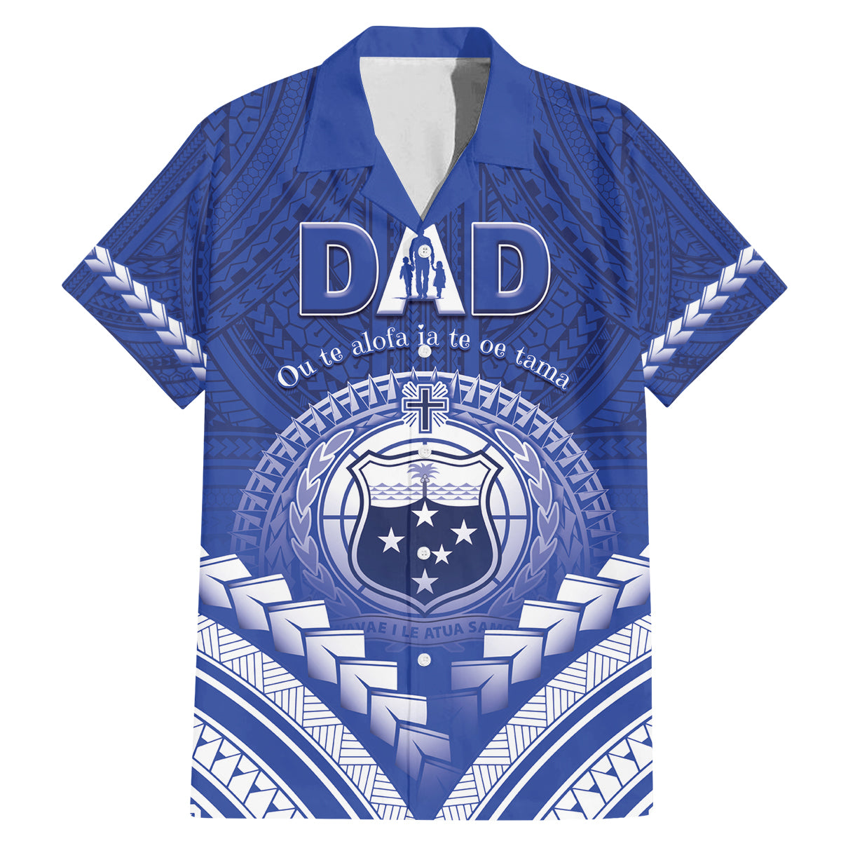 Personalised Samoa Happy Father's Day Family Matching Mermaid Dress and Hawaiian Shirt Ou Te Alofa Ia Te Oe Tama Dad Polynesian Tribal LT05 Dad's Shirt - Short Sleeve Blue - Polynesian Pride