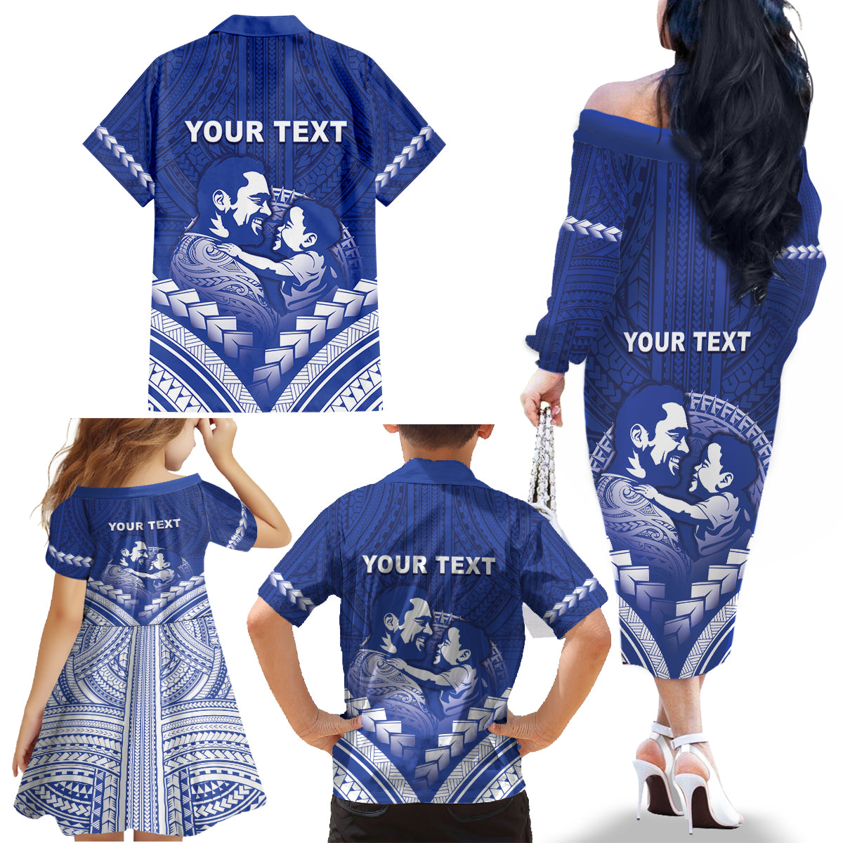 Personalised Samoa Happy Father's Day Family Matching Off The Shoulder Long Sleeve Dress and Hawaiian Shirt Ou Te Alofa Ia Te Oe Tama Dad Polynesian Tribal LT05 - Polynesian Pride