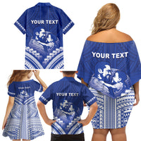 Personalised Samoa Happy Father's Day Family Matching Off Shoulder Short Dress and Hawaiian Shirt Ou Te Alofa Ia Te Oe Tama Dad Polynesian Tribal LT05 - Polynesian Pride