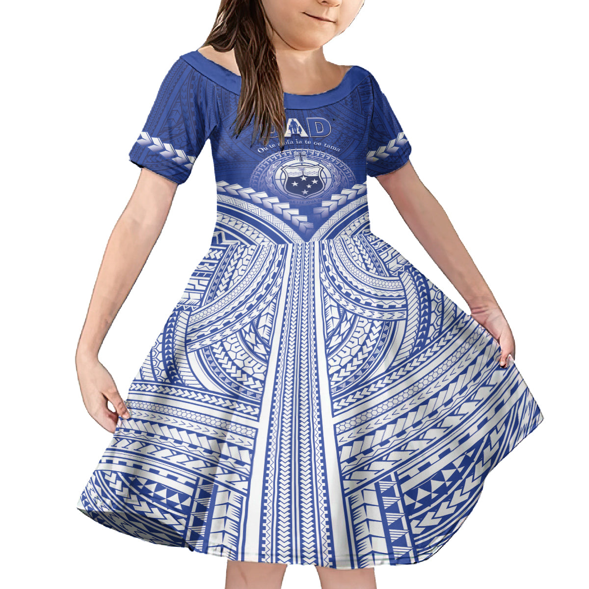 Personalised Samoa Happy Father's Day Family Matching Summer Maxi Dress and Hawaiian Shirt Ou Te Alofa Ia Te Oe Tama Dad Polynesian Tribal LT05 Daughter's Dress Blue - Polynesian Pride
