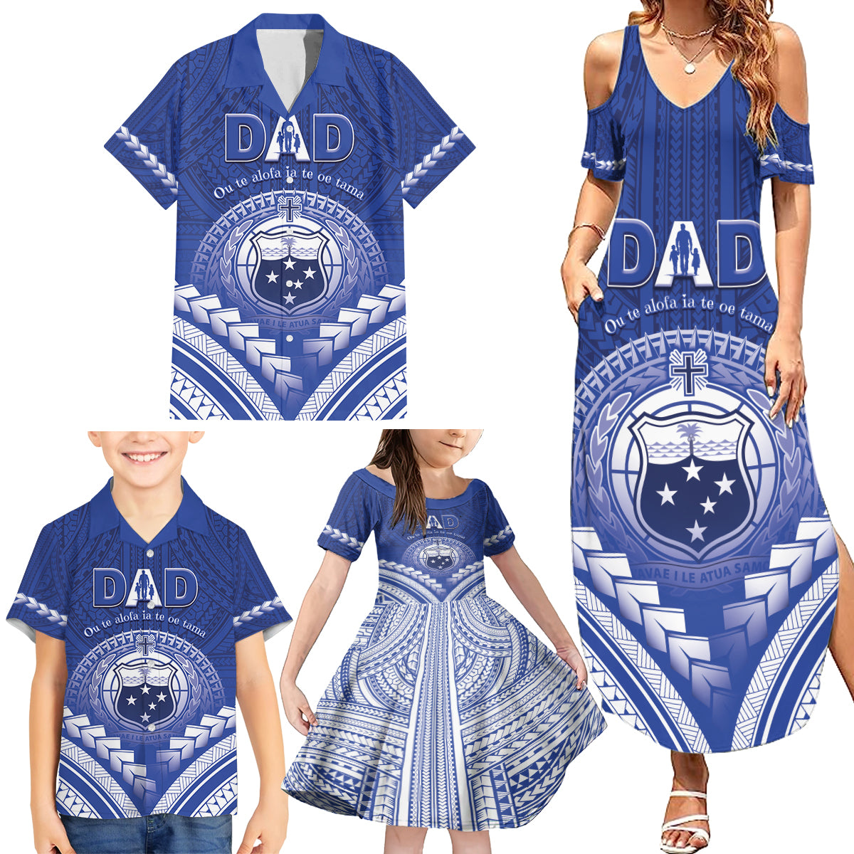 Personalised Samoa Happy Father's Day Family Matching Summer Maxi Dress and Hawaiian Shirt Ou Te Alofa Ia Te Oe Tama Dad Polynesian Tribal LT05 - Polynesian Pride