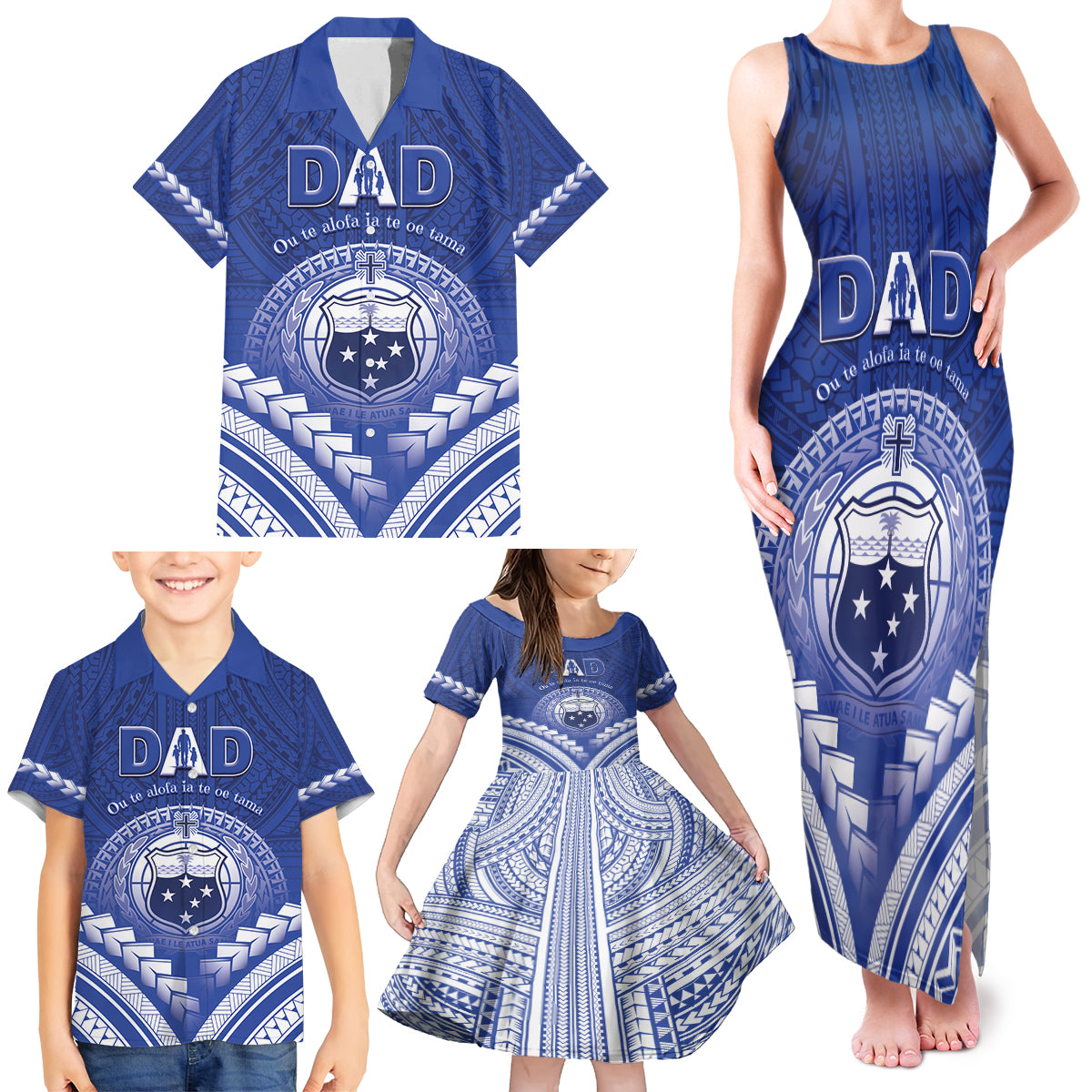 Personalised Samoa Happy Father's Day Family Matching Tank Maxi Dress and Hawaiian Shirt Ou Te Alofa Ia Te Oe Tama Dad Polynesian Tribal LT05 - Polynesian Pride