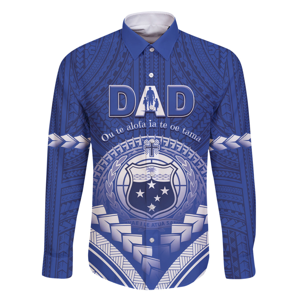 Personalised Samoa Happy Father's Day Family Matching Tank Maxi Dress and Hawaiian Shirt Ou Te Alofa Ia Te Oe Tama Dad Polynesian Tribal LT05 Dad's Shirt - Long Sleeve Blue - Polynesian Pride