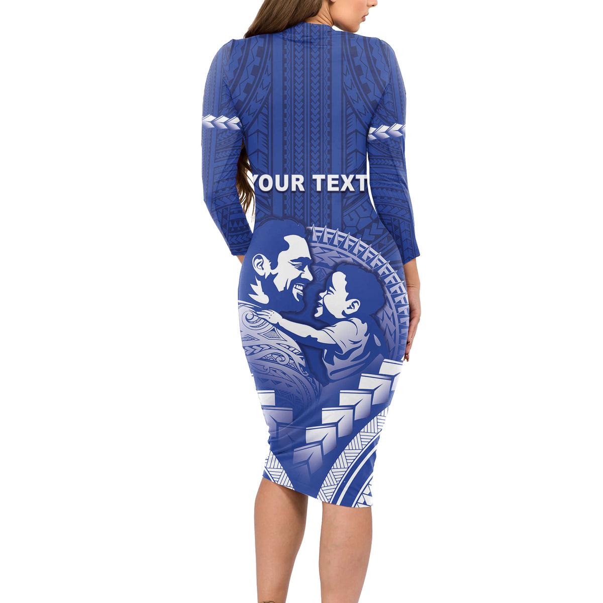Personalised Samoa Happy Father's Day Long Sleeve Bodycon Dress Ou Te Alofa Ia Te Oe Tama Dad Polynesian Tribal