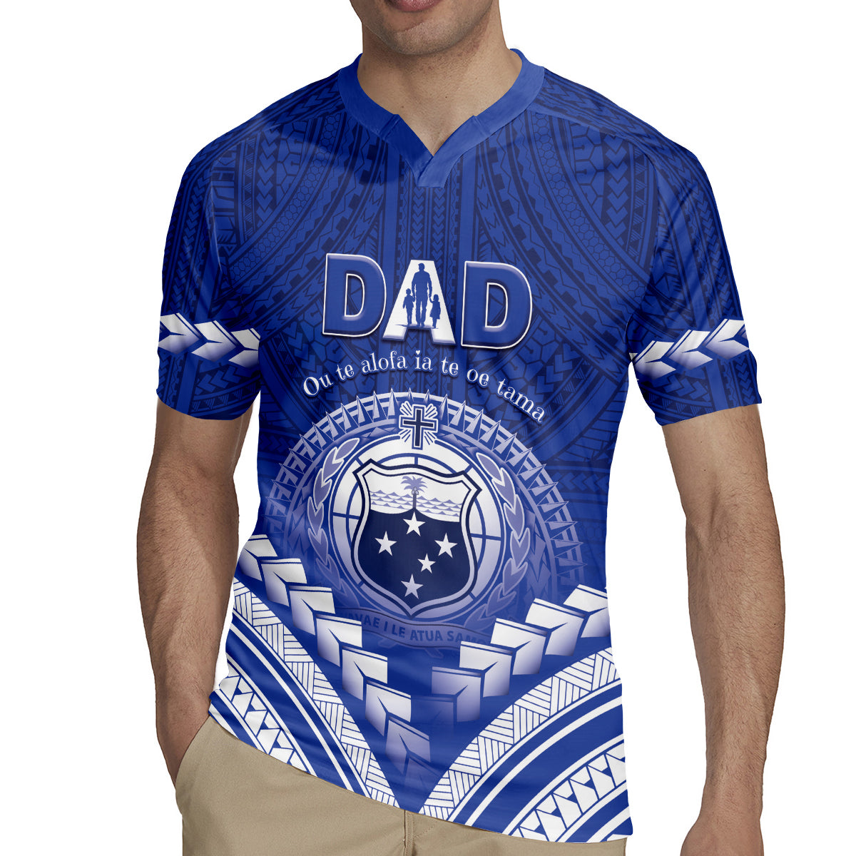 Personalised Samoa Happy Father's Day Rugby Jersey Ou Te Alofa Ia Te Oe Tama Dad Polynesian Tribal