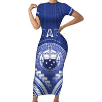 Personalised Samoa Happy Father's Day Short Sleeve Bodycon Dress Ou Te Alofa Ia Te Oe Tama Dad Polynesian Tribal LT05 Long Dress Blue - Polynesian Pride