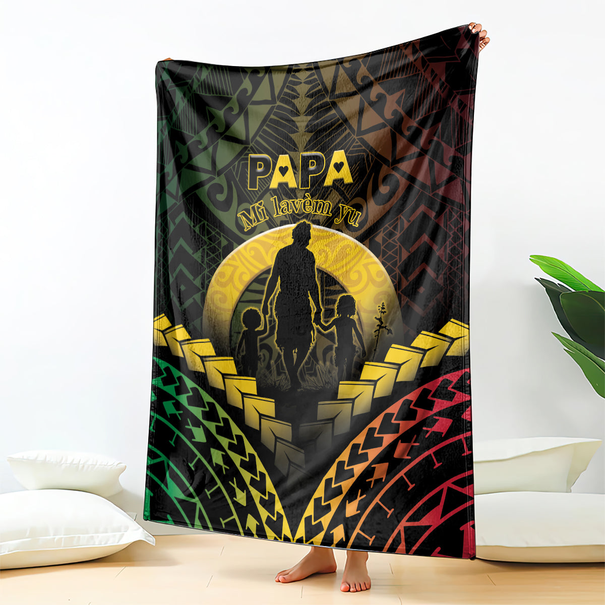 Vanuatu Happy Father's Day Blanket Mi Lavem Yu Papa Polynesian Tribal