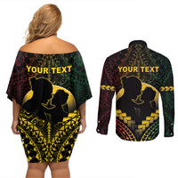 Personalised Vanuatu Happy Father's Day Couples Matching Off Shoulder Short Dress and Long Sleeve Button Shirt Mi Lavem Yu Papa Polynesian Tribal