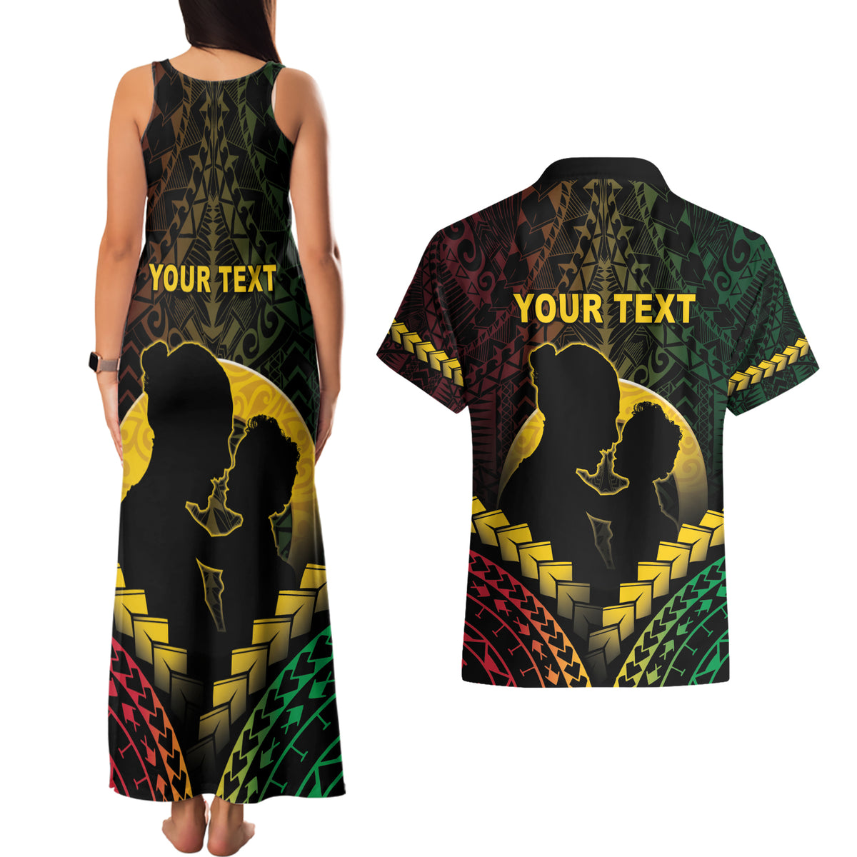 Personalised Vanuatu Happy Father's Day Couples Matching Tank Maxi Dress and Hawaiian Shirt Mi Lavem Yu Papa Polynesian Tribal