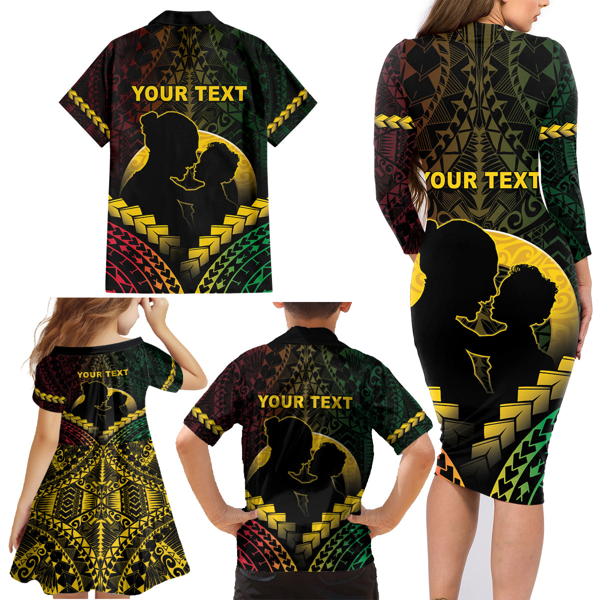 Personalised Vanuatu Happy Father's Day Family Matching Long Sleeve Bodycon Dress and Hawaiian Shirt Mi Lavem Yu Papa Polynesian Tribal LT05 - Polynesian Pride