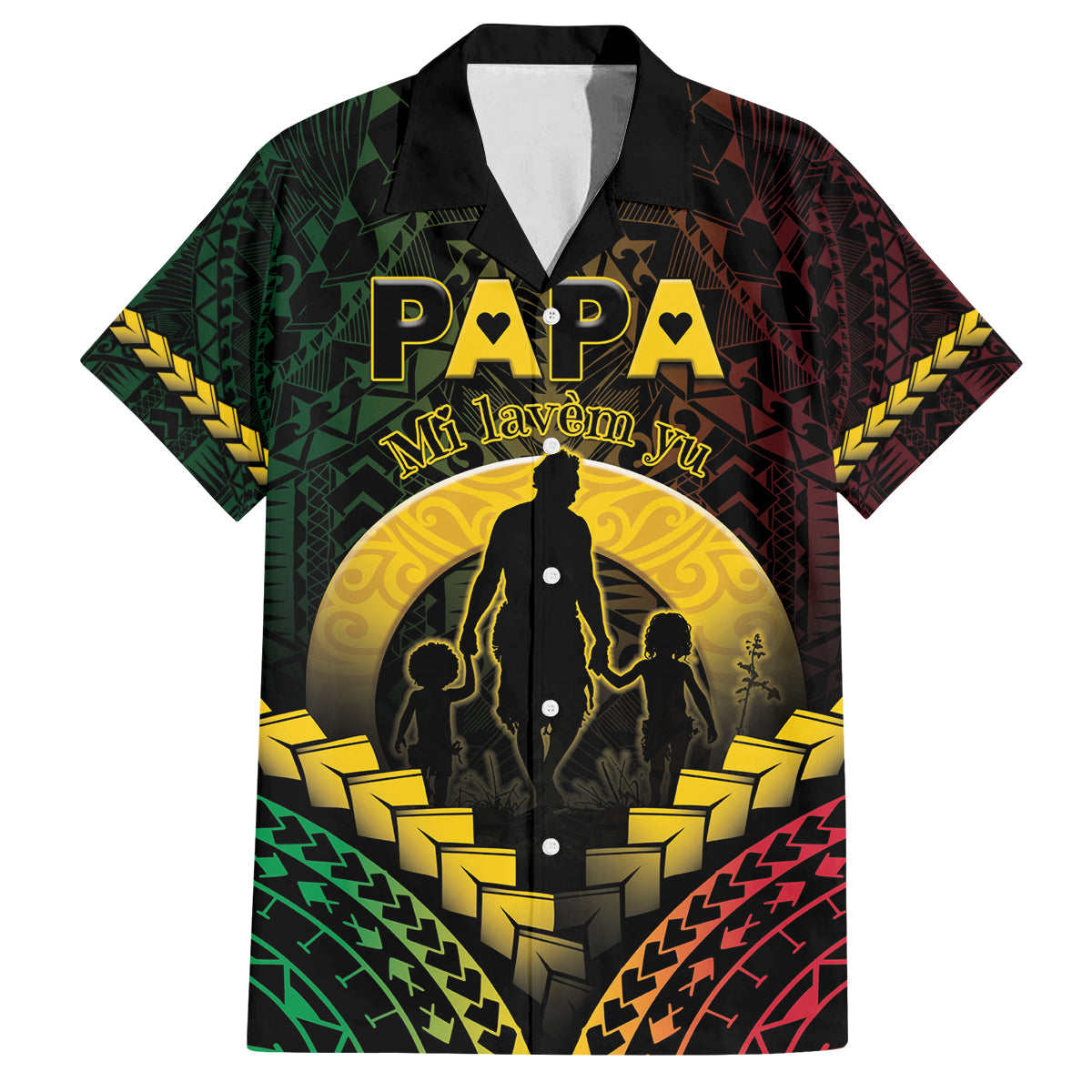 Personalised Vanuatu Happy Father's Day Family Matching Long Sleeve Bodycon Dress and Hawaiian Shirt Mi Lavem Yu Papa Polynesian Tribal LT05 Dad's Shirt - Short Sleeve Reggae - Polynesian Pride