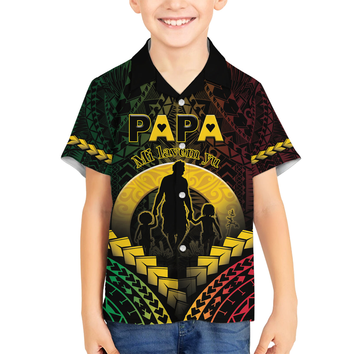 Personalised Vanuatu Happy Father's Day Family Matching Long Sleeve Bodycon Dress and Hawaiian Shirt Mi Lavem Yu Papa Polynesian Tribal LT05 Son's Shirt Reggae - Polynesian Pride